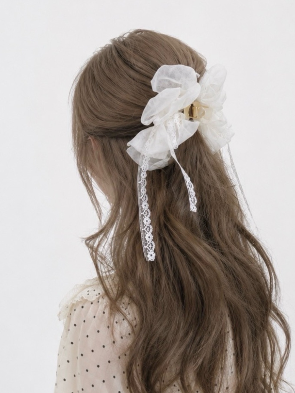 Softgirl Lace Organza Ruffle Hair Claw Clip